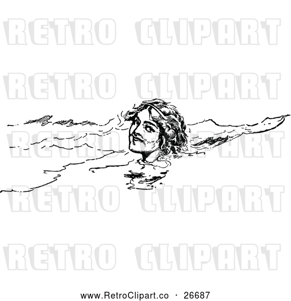 Vector Clip Art of Retro Swimming Woman