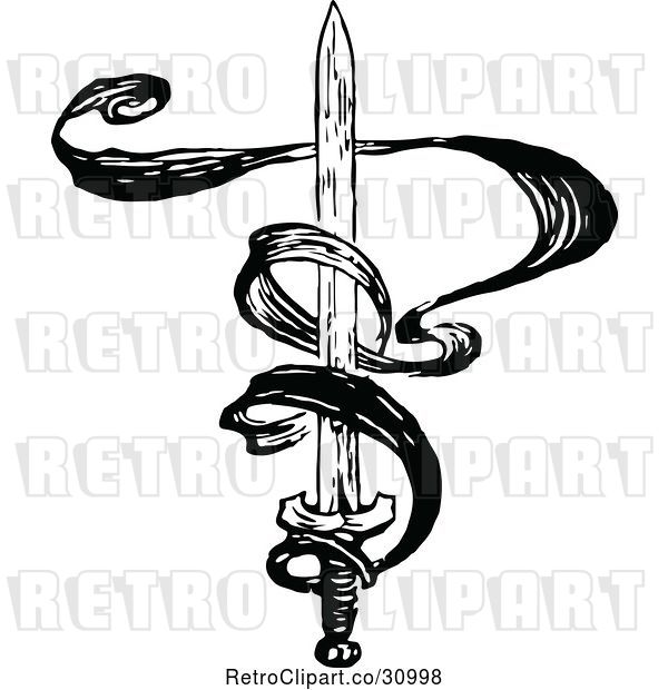 Vector Clip Art of Retro Sword and Ribbon
