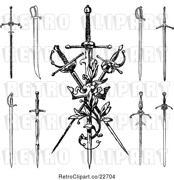 Vector Clip Art of Retro Swords and a Crown