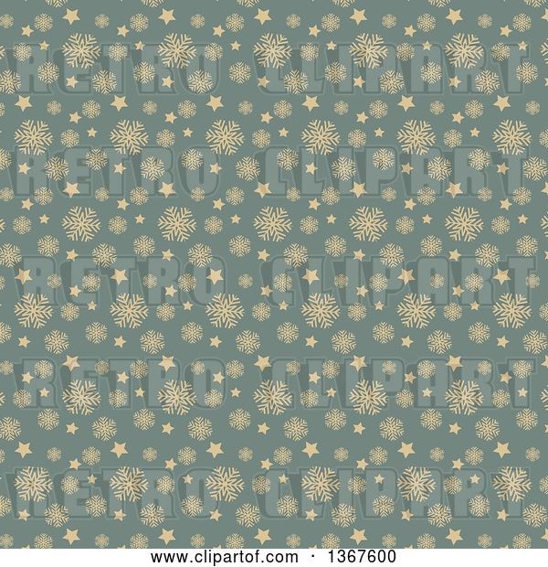 Vector Clip Art of Retro Tan and Blue Snowflake Pattern Background
