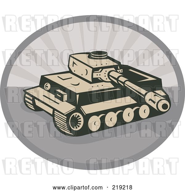 Vector Clip Art of Retro Tan and Gray Military Tank Logo