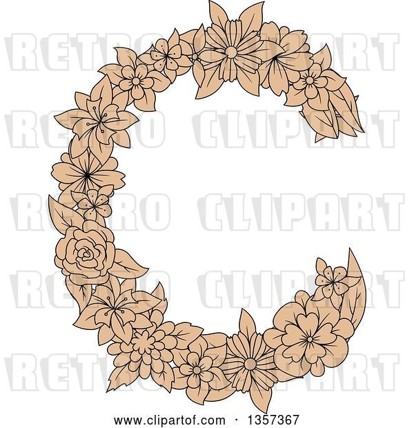 Vector Clip Art of Retro Tan Floral Letter C Design