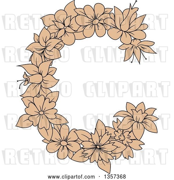Vector Clip Art of Retro Tan Floral Letter C Design