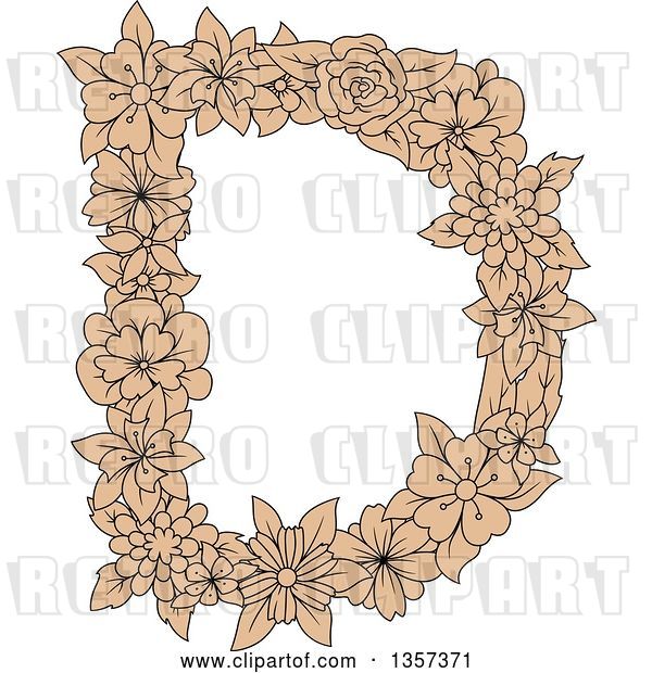 Vector Clip Art of Retro Tan Floral Letter D Design