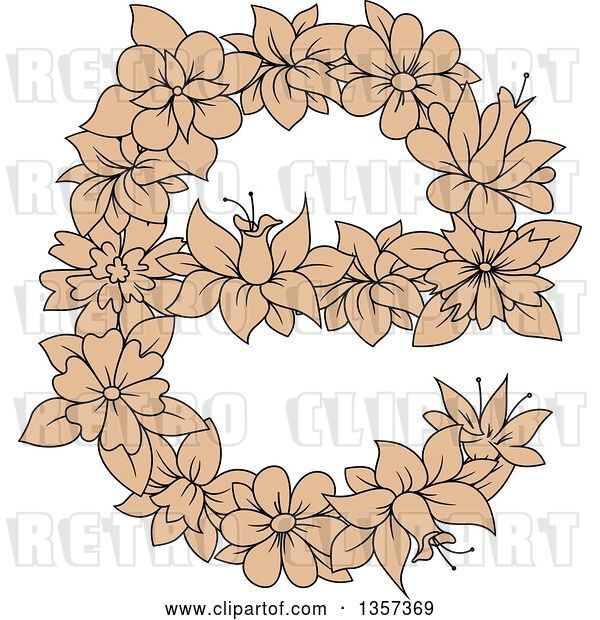 Vector Clip Art of Retro Tan Floral Lowercase Letter E Design