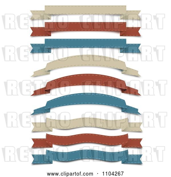 Vector Clip Art of Retro Tan Red and Blue Cloth Ribbon Banners