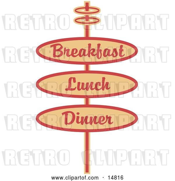 Vector Clip Art of Retro Tan Restaurant Sign Advertising Breakfast, Lunch and Dinner