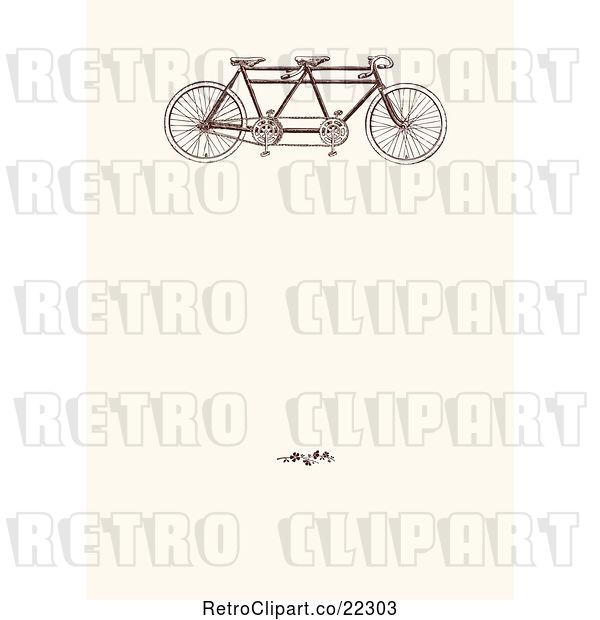 Vector Clip Art of Retro Tandem Bicycle and Blossoms on Beige