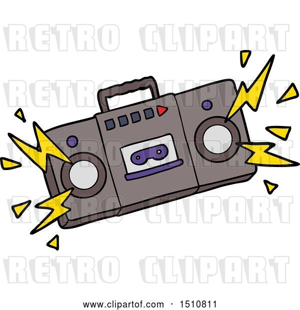 Vector Clip Art of Retro Tape Cassette Player Blasting out Old Rock Tunes