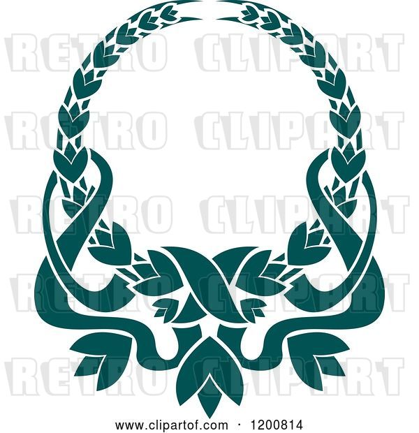 Vector Clip Art of Retro Teal Coat of Arms Wreath with Ribbons 3