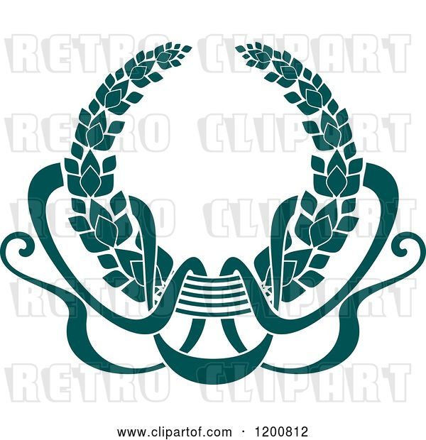 Vector Clip Art of Retro Teal Coat of Arms Wreath with Ribbons
