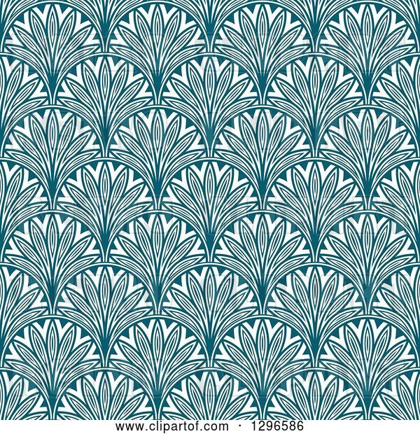 Vector Clip Art of Retro Teal Seamless Floral Background Pattern