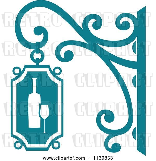 Vector Clip Art of Retro Teal Wine Shingle Sign