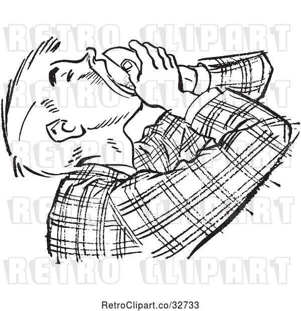 Vector Clip Art of Retro Teenage Boy Pouring Food in His Mouth in