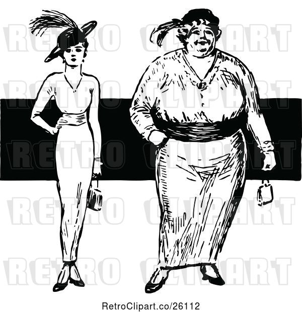 Vector Clip Art of Retro Thin and Overweight Fashionable Women