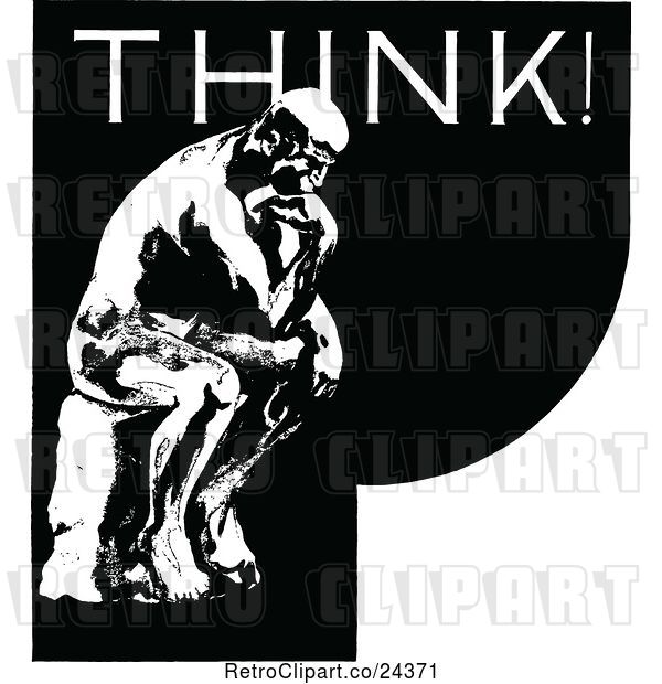 Vector Clip Art of Retro Thinker Statue and Text