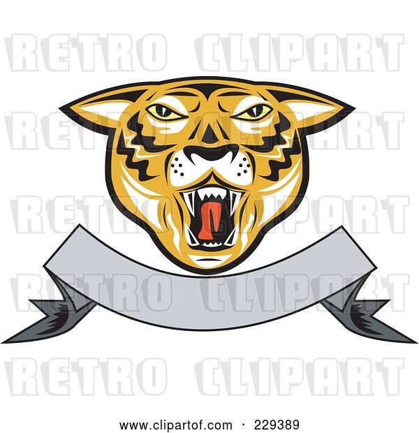 Vector Clip Art of Retro Tiger Head and Blank Banner Logo