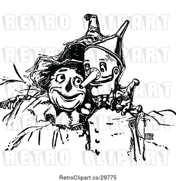 Vector Clip Art of Retro Tin Guy and Scarecrow
