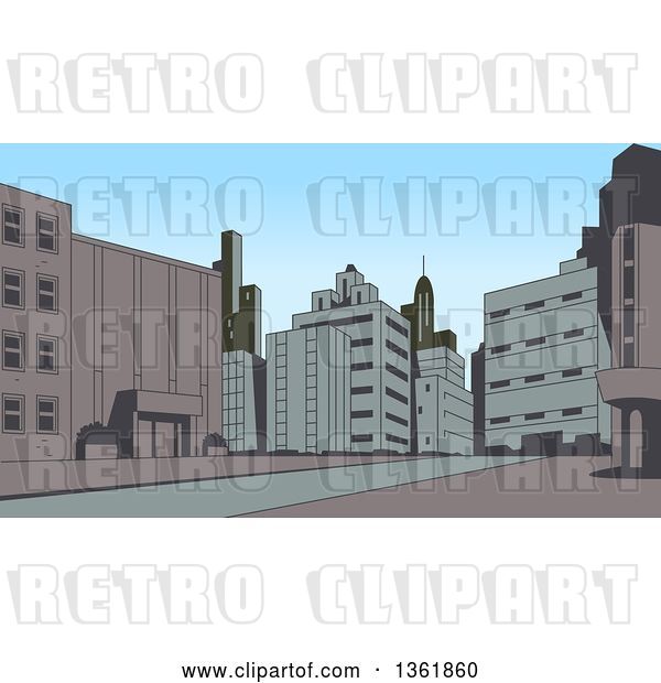Vector Clip Art of Retro Toned City Street Scene
