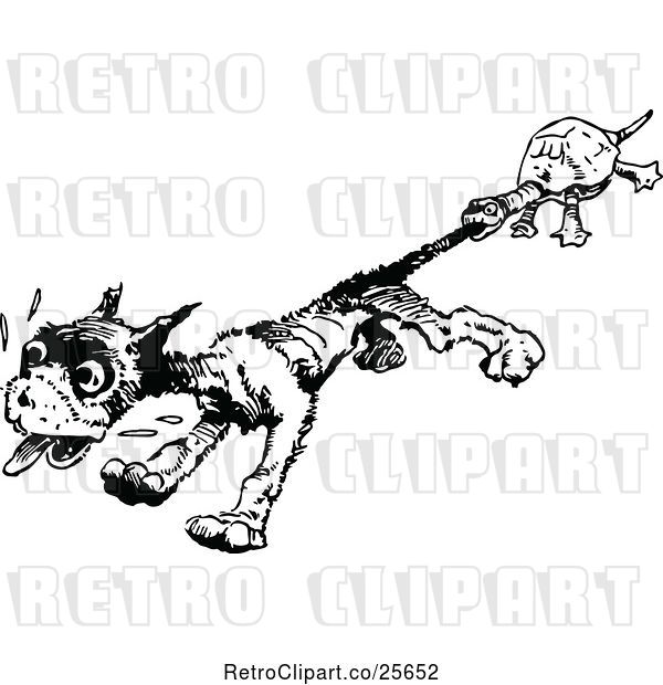 Vector Clip Art of Retro Tortoise Biting a Dogs Tail