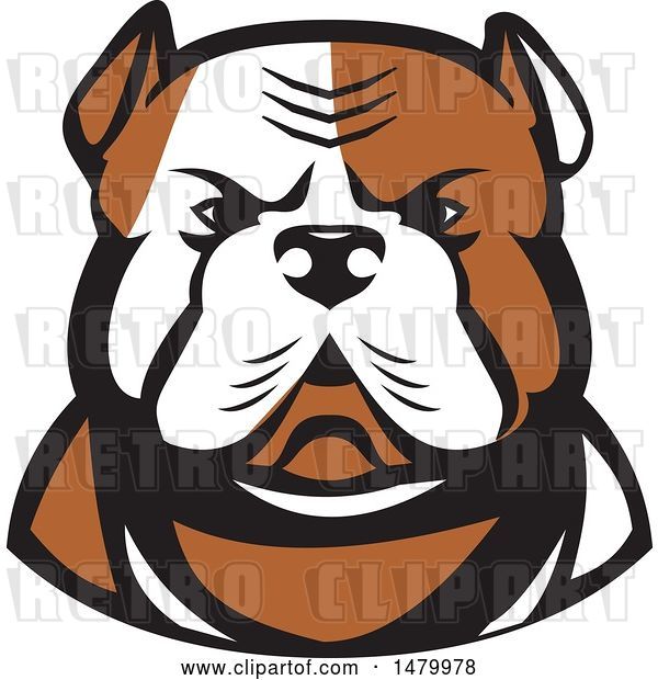 Vector Clip Art of Retro Tough American Bulldog Head in Tan and White