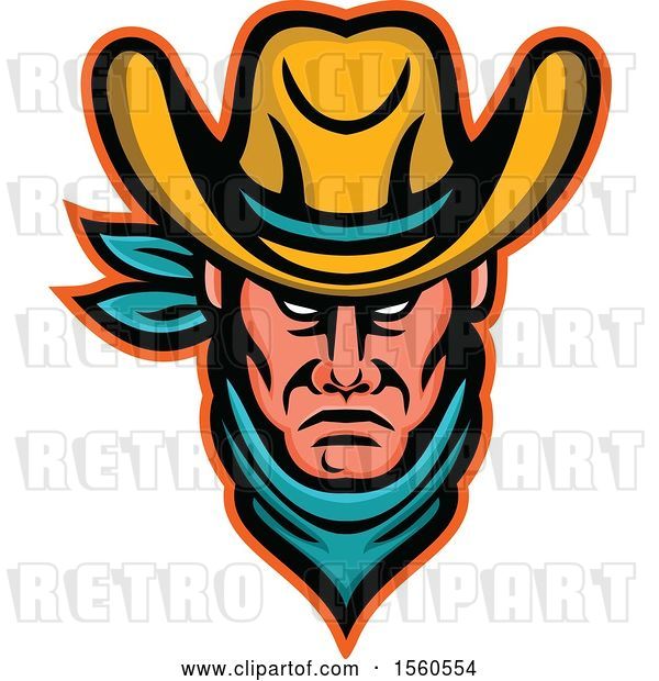 Vector Clip Art of Retro Tough Cowboy Wearing a Bandana and Hat