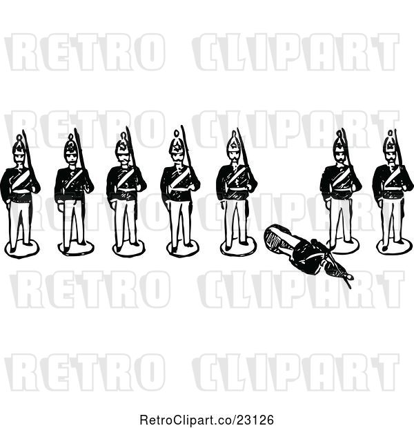 Vector Clip Art of Retro Toy Soldiers with One down