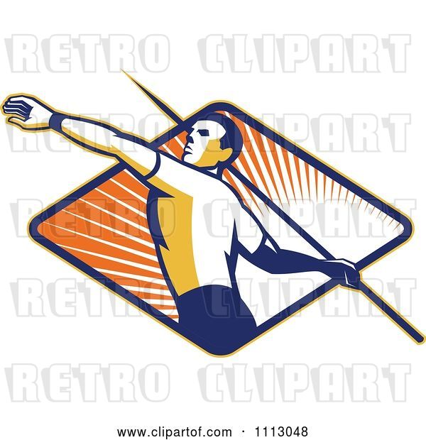 Vector Clip Art of Retro Track and Field Javelin Thrower over a Ray Diamond
