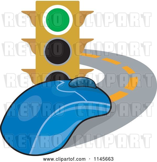 Vector Clip Art of Retro Traffic Light and Computer Mouse on a Road