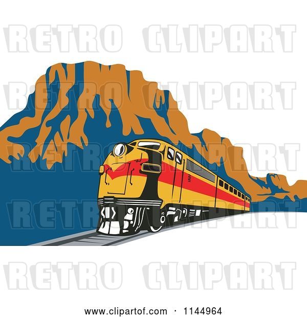 Vector Clip Art of Retro Train in a Canyon