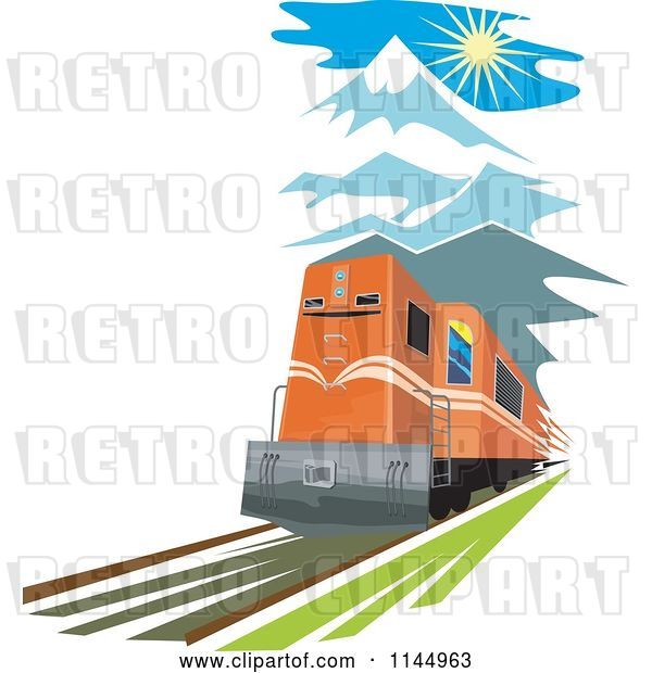 Vector Clip Art of Retro Train in the Mountains