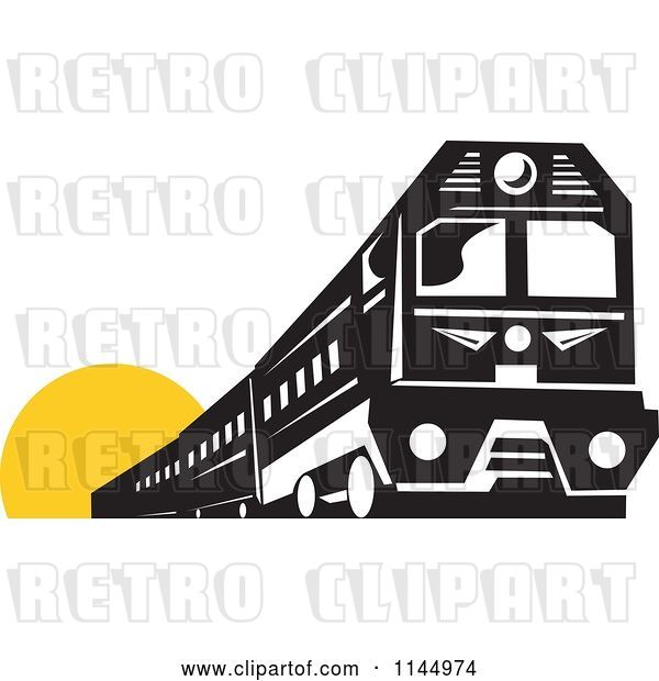 Vector Clip Art of Retro Train over a Yellow Circle