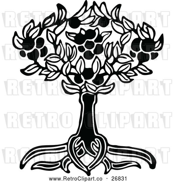 Vector Clip Art of Retro Tree and Roots