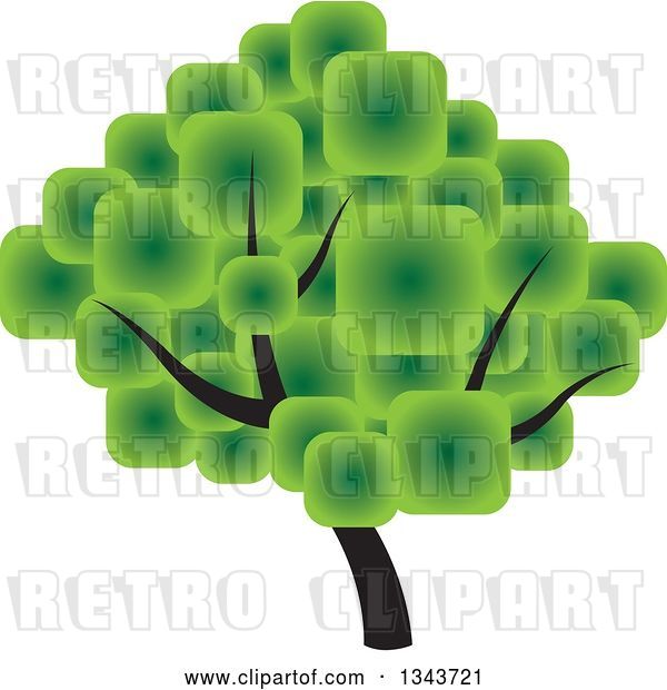 Vector Clip Art of Retro Tree with a Canopy Made of Green Squares