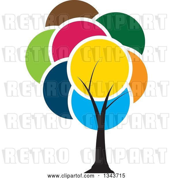 Vector Clip Art of Retro Tree with a Canopy of Colorful Circles