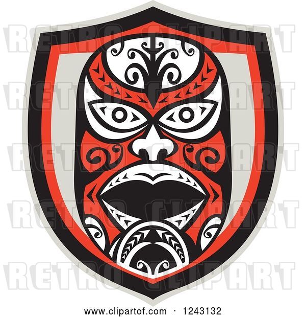 Vector Clip Art of Retro Tribal Maori Mask Shield