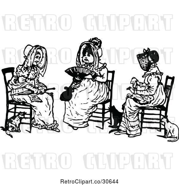Vector Clip Art of Retro Trio of Old Women Sitting