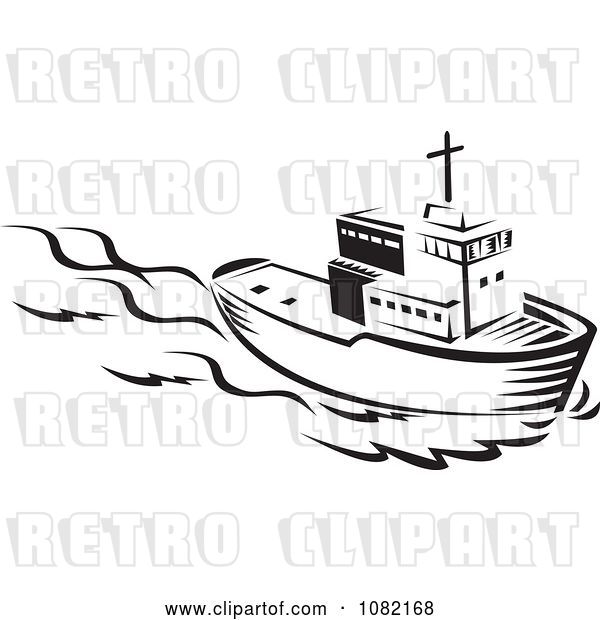 Vector Clip Art of Retro Tug Boat