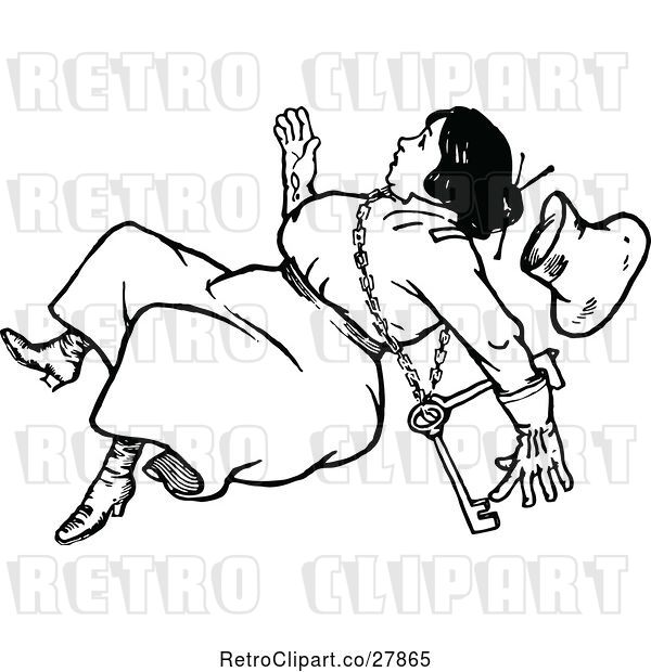 Vector Clip Art of Retro Tumbling Lady with a Key