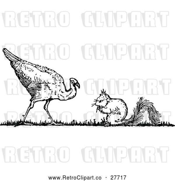 Vector Clip Art of Retro Turkey Bird and Squirrel