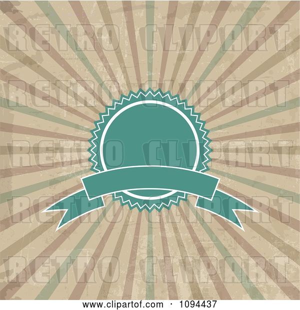 Vector Clip Art of Retro Turquoise Label Badge and Banner over Grungy Rays