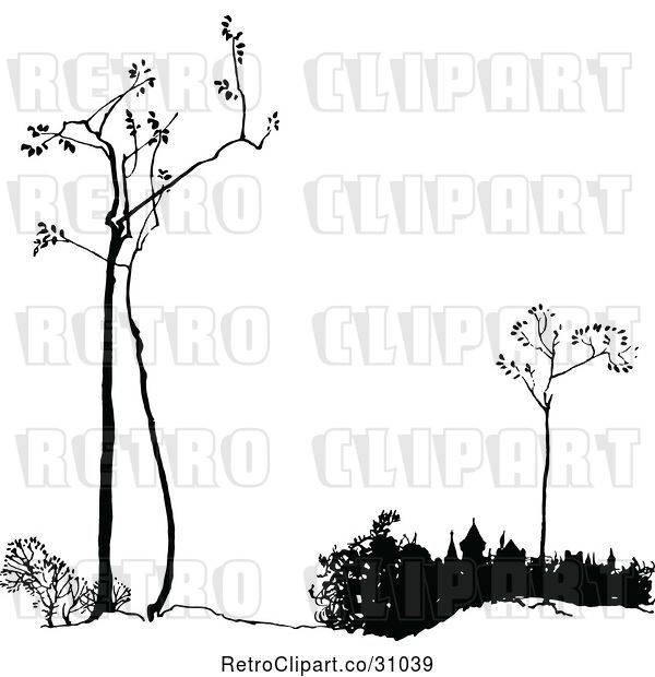 Vector Clip Art of Retro Twiglet Trees and Roof Tops