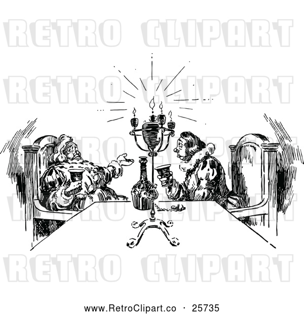 Vector Clip Art of Retro Two Men Talking and Drinking at a Table