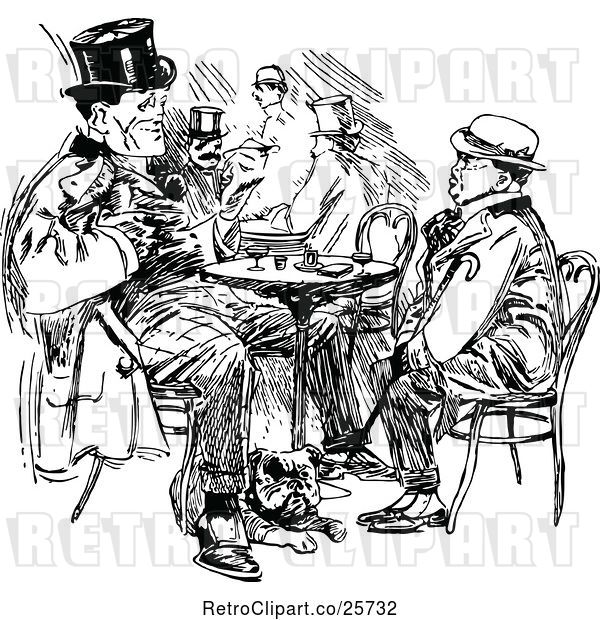 Vector Clip Art of Retro Two Men Talking at a Table
