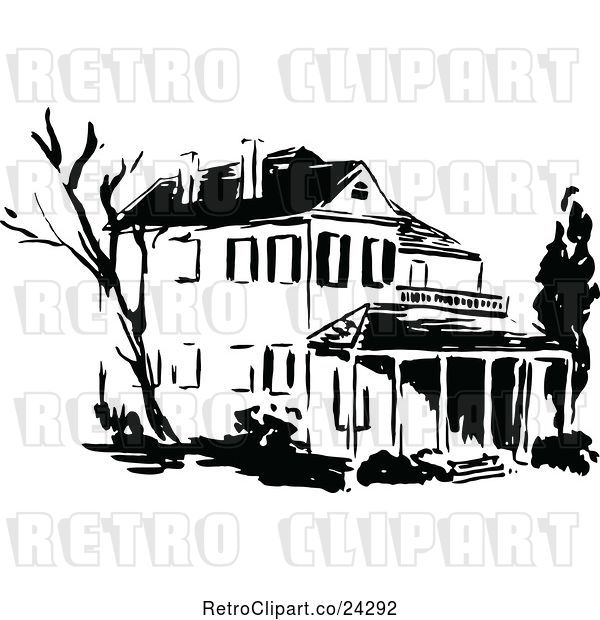 Vector Clip Art of Retro Two Story House