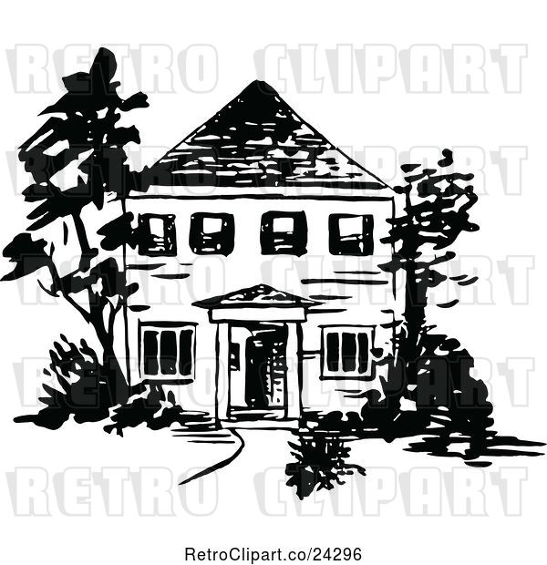 Vector Clip Art of Retro Two Story House