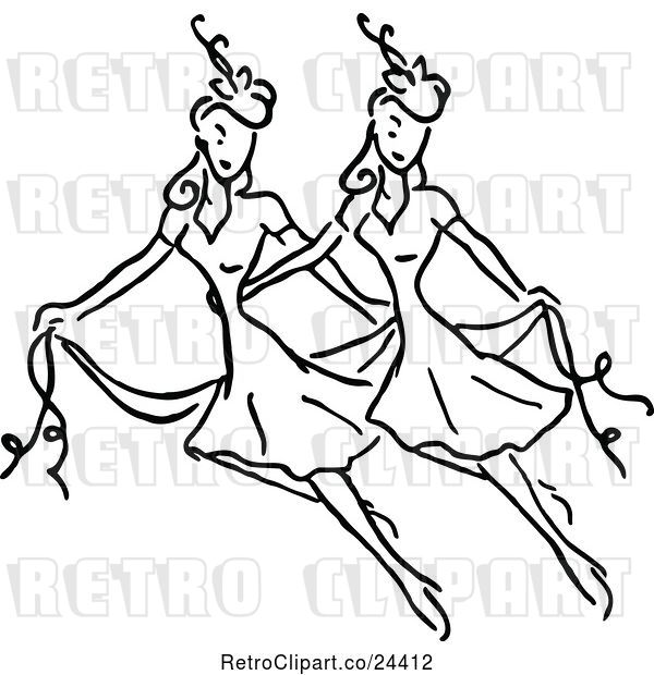 Vector Clip Art of Retro Two Women Dancing