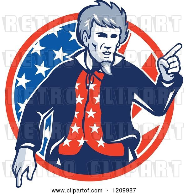 Vector Clip Art of Retro Uncle Sam Pointing over an American Flag Circle