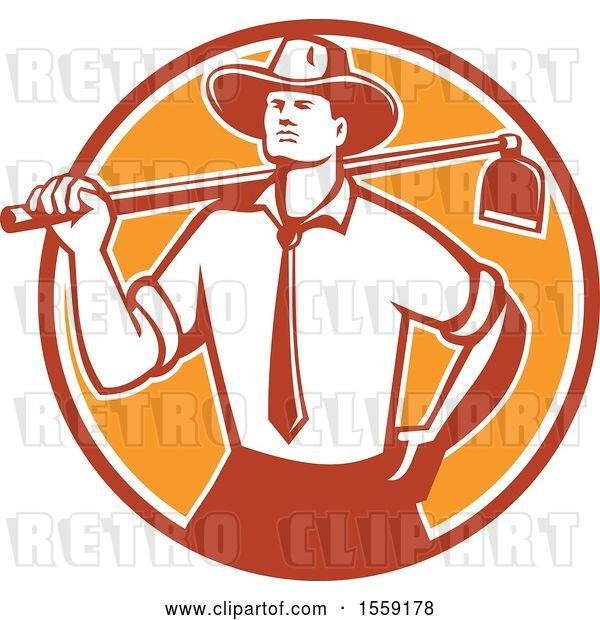 Vector Clip Art of Retro Urban Farmer Wearing a Neck Tie and Holding a Hoe over His Shoulder