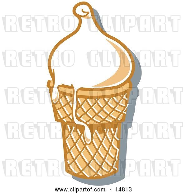 Vector Clip Art of Retro Vanilla Ice Cream in a Cone, Melting over the Rim